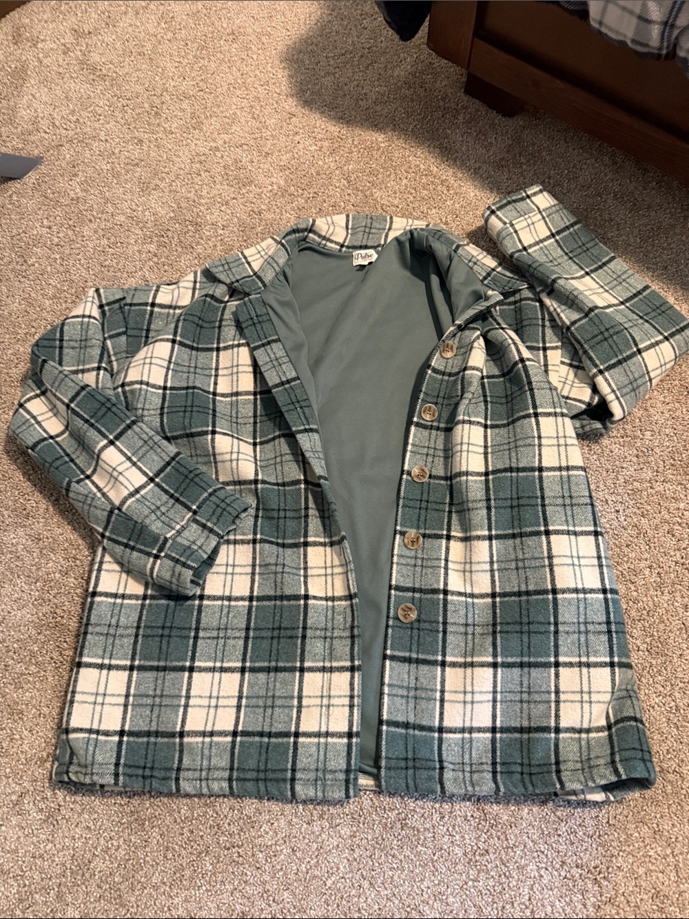 Green and Cream Plaid Button-Up Shacket